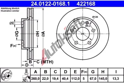 ATE Brzdov kotou - 260 mm AT 422168, 24.0122-0168.1