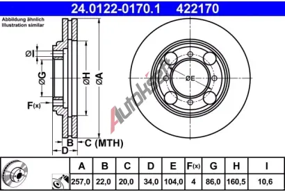 ATE Brzdový kotouč - 257 mm AT 422170, 24.0122-0170.1 ATE Brzdový kotouč - 257 mm AT 422170, 24.0122-0170.1