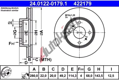 ATE Brzdov kotou - 280 mm AT 422179, 24.0122-0179.1