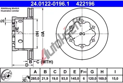 ATE Brzdov kotou - 285 mm AT 422196, 24.0122-0196.1