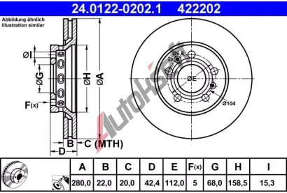 ATE Brzdov kotou - 280 mm AT 422202, 24.0122-0202.1