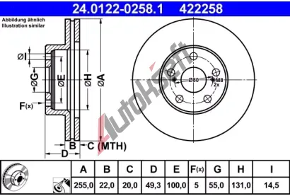 ATE Brzdov kotou - 255 mm AT 422258, 24.0122-0258.1