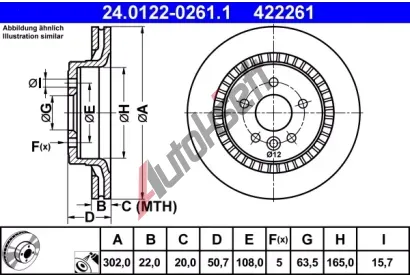 ATE Brzdov kotou - 302 mm AT 422261, 24.0122-0261.1