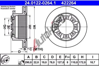 ATE Brzdov kotou - 290 mm AT 422264, 24.0122-0264.1
