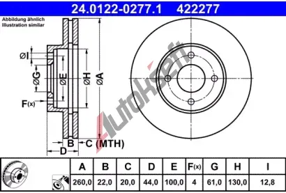 ATE Brzdov kotou - 260 mm AT 422277, 24.0122-0277.1