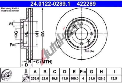 ATE Brzdov kotou - 258 mm AT 422289, 24.0122-0289.1