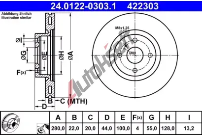 ATE Brzdov kotou - 280 mm AT 422303, 24.0122-0303.1