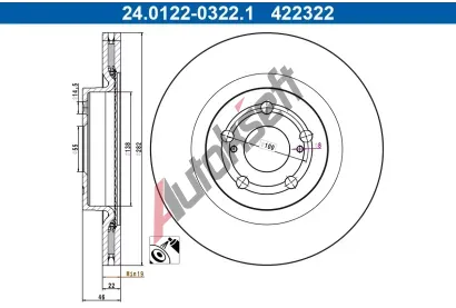 ATE Brzdový kotouč - 282 mm AT 422322, 24.0122-0322.1 ATE Brzdový kotouč - 282 mm AT 422322, 24.0122-0322.1