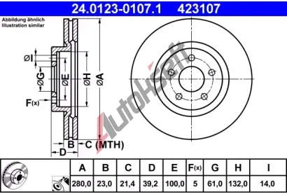 ATE Brzdov kotou - 280 mm AT 423107, 24.0123-0107.1