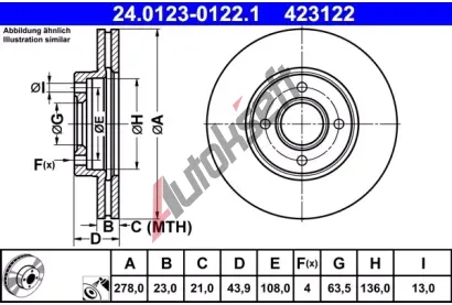 ATE Brzdov kotou - 278 mm AT 423122, 24.0123-0122.1
