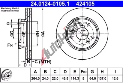 ATE Brzdov kotou - 264 mm AT 424105, 24.0124-0105.1