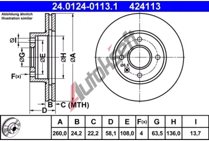 ATE Brzdov kotou - 260 mm AT 424113, 24.0124-0113.1