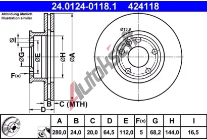 ATE Brzdov kotou - 280 mm AT 424118, 24.0124-0118.1