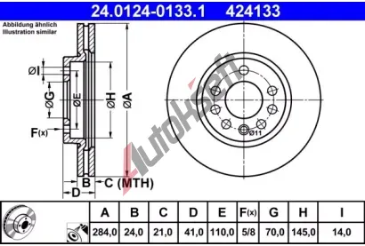 ATE Brzdov kotou - 284 mm AT 424133, 24.0124-0133.1