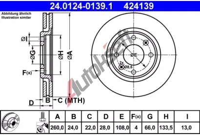 ATE Brzdov kotou - 260 mm AT 424139, 24.0124-0139.1