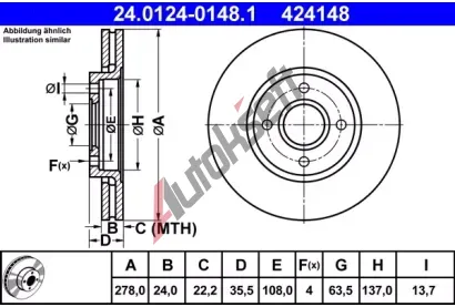 ATE Brzdov kotou - 278 mm AT 424148, 24.0124-0148.1