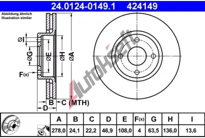 ATE Brzdov kotou - 278 mm AT 424149, 24.0124-0149.1