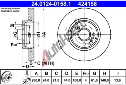 ATE Brzdov kotou - 280 mm AT 424158, 24.0124-0158.1