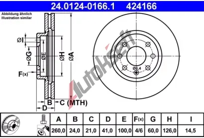 ATE Brzdov kotou - 260 mm AT 424166, 24.0124-0166.1