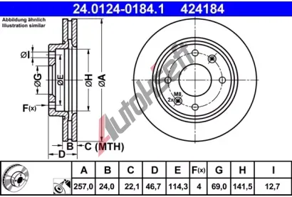 ATE Brzdov kotou - 257 mm AT 424184, 24.0124-0184.1