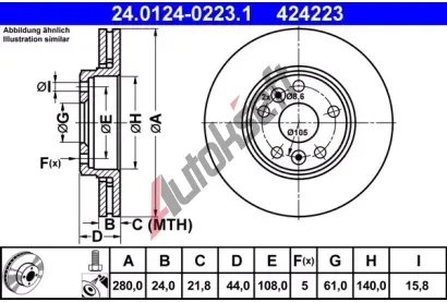 ATE Brzdov kotou - 280 mm AT 424223, 24.0124-0223.1