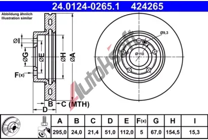 ATE Brzdov kotou - 295 mm AT 424265, 24.0124-0265.1