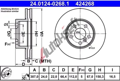 ATE Brzdov kotou - 307 mm AT 424268, 24.0124-0268.1