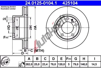 ATE Brzdov kotou - 282 mm AT 425104, 24.0125-0104.1