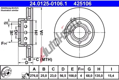 ATE Brzdov kotou - 276 mm AT 425106, 24.0125-0106.1