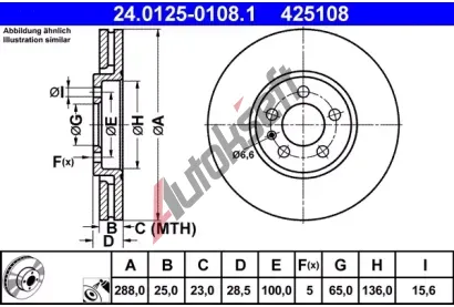 ATE Brzdov kotou - 288 mm AT 425108, 24.0125-0108.1