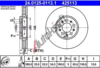 ATE Brzdov kotou - 288 mm AT 425113, 24.0125-0113.1