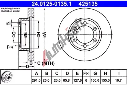 ATE Brzdov kotou - 291 mm AT 425135, 24.0125-0135.1