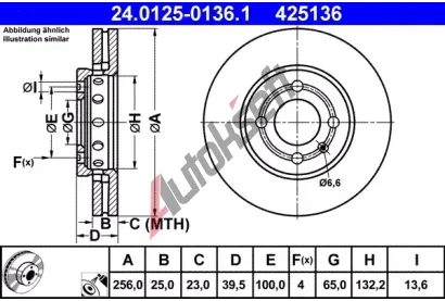 ATE Brzdov kotou - 256 mm AT 425136, 24.0125-0136.1