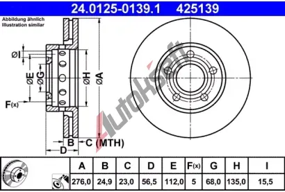 ATE Brzdov kotou - 276 mm AT 425139, 24.0125-0139.1