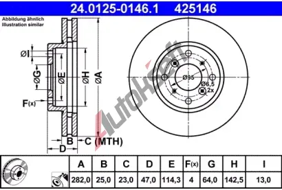 ATE Brzdov kotou - 282 mm AT 425146, 24.0125-0146.1