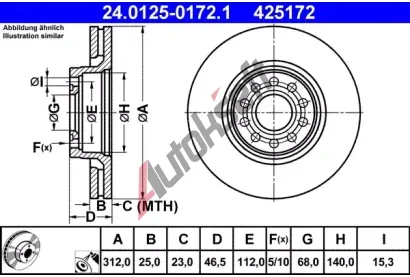 ATE Brzdov kotou - 312 mm AT 425172, 24.0125-0172.1