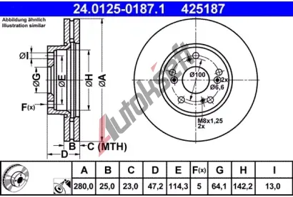 ATE Brzdov kotou - 280 mm AT 425187, 24.0125-0187.1