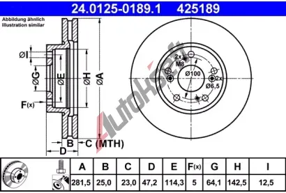 ATE Brzdov kotou - 282 mm AT 425189, 24.0125-0189.1