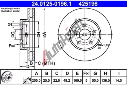 ATE Brzdov kotou - 255 mm AT 425196, 24.0125-0196.1