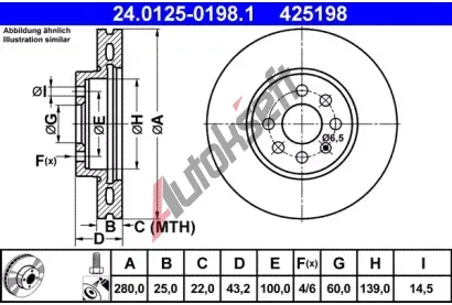 ATE Brzdov kotou - 280 mm AT 425198, 24.0125-0198.1