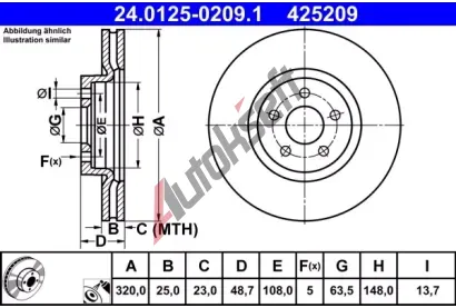 ATE Brzdov kotou - 320 mm AT 425209, 24.0125-0209.1