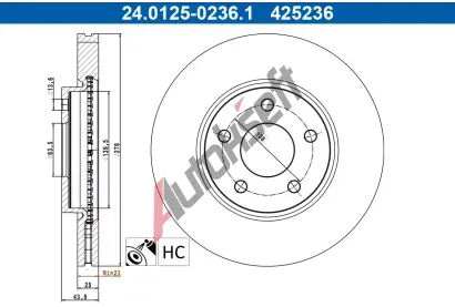 ATE Brzdový kotouč - 278 mm AT 425236, 24.0125-0236.1 ATE Brzdový kotouč - 278 mm AT 425236, 24.0125-0236.1