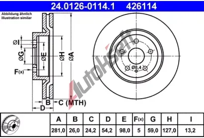 ATE Brzdov kotou - 281 mm AT 426114, 24.0126-0114.1