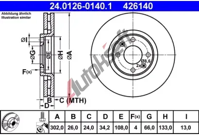 ATE Brzdov kotou - 302 mm AT 426140, 24.0126-0140.1