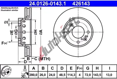 ATE Brzdov kotou - 280 mm AT 426143, 24.0126-0143.1