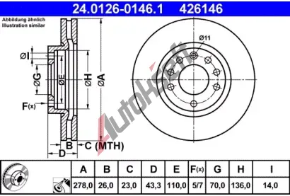 ATE Brzdov kotou - 278 mm AT 426146, 24.0126-0146.1