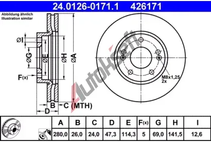 ATE Brzdov kotou - 280 mm AT 426171, 24.0126-0171.1