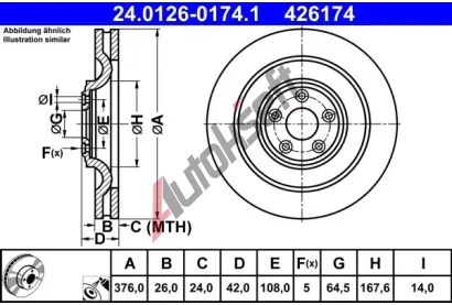 ATE Brzdov kotou - 376 mm AT 426174, 24.0126-0174.1