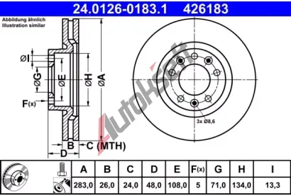 ATE Brzdov kotou - 283 mm AT 426183, 24.0126-0183.1