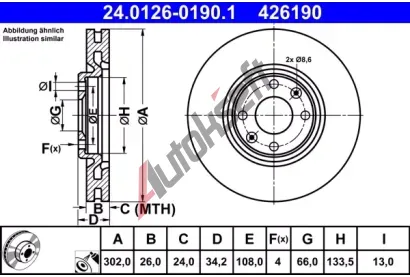 ATE Brzdov kotou - 302 mm AT 426190, 24.0126-0190.1